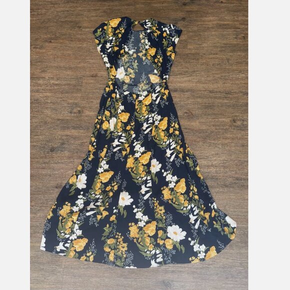 Reformation Navy and Yellow Floral Midi Dress - Picture 2 of 7